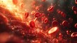Journey through the bustling universe of blood cells, macro view of life's essence, ultra-detailed realism, vibrant hues, AI Generative