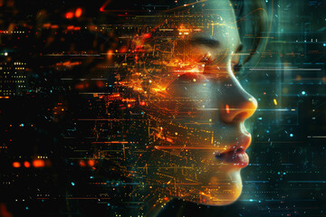 Fototapete - abstract ai learning technology, big data learning
