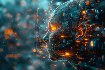Fototapete - abstract ai learning technology, big data learning