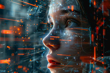 Fototapete - abstract ai learning technology, big data learning