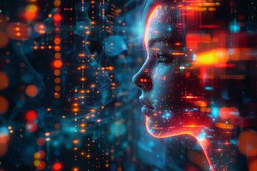 Fototapete - abstract ai learning technology, big data learning