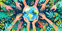 Happy Earth Day! Vector Eco Illustrations For Social Poster, Banner Or Card On The Theme Of Saving The Planet, Human Hands Protect Our Earth