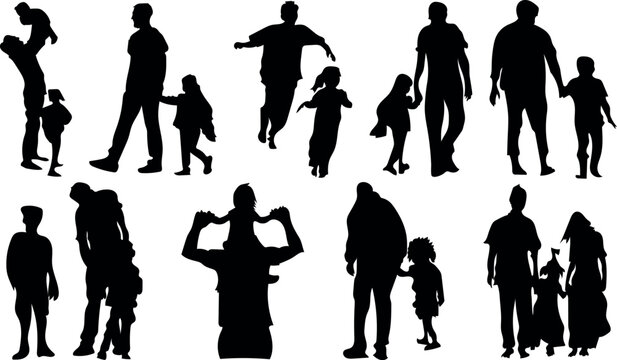 Father and son vector silhouette