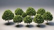 a group of garden privet trees in top view with a clear background in 3D