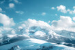 Winter mountain panorama view with blue cloudy sky	