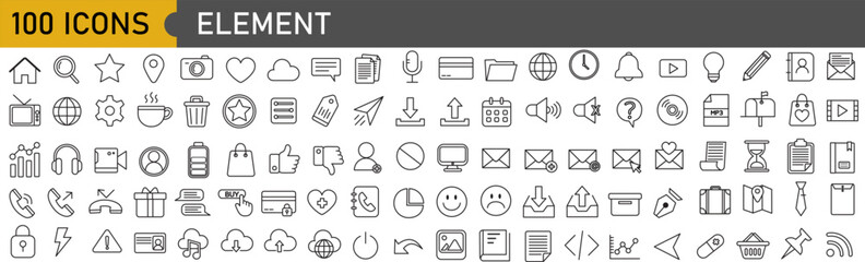 Poster - set of 100 icons in trendy line style. Business, ecommerce, finance, accounting. Big set Icons collection. Vector illustration
