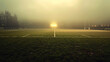 Empty rugby pitch, evening glow, anticipation in the stillness , no grunge, splash, dust