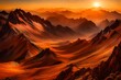 A sweeping panorama of peaks painted in the warm hues of a setting sun.