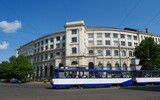 Fototapeta Konie - Latvian University building and tram
