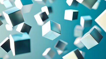 Wall Mural - floating 3d cubes in a serene blue space, abstract background design. modern, digital and clean aest