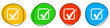 4 bunte Icons: Häkchen - Button Banner