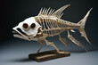 Papier mache fish skeleton figurine. Digital illustration.