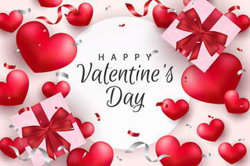 Wall Mural - Happy valentine's day background with realistic heart and element