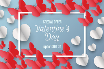 Wall Mural - Happy valentine's day background with paper cut style