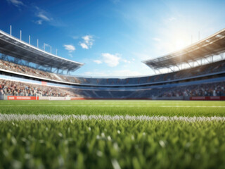 Empty football or soccer sport arena with grass field