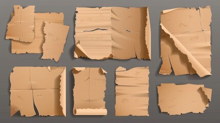 Poster - Cut and broken paper pieces of different shapes in a realistic modern illustration. Teared cardboard or notebook sheet fragment with torn edges.