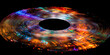 abstract picture DVD or CD, multi-colored graphics, spectral style on a black background, music, sound effects,