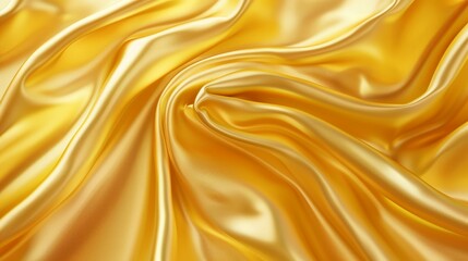 Wall Mural - Detailed modern illustration of a gold satin cloth background, luxury soft textile material with wavy surface, curtains with abstract folds, liquid paint.