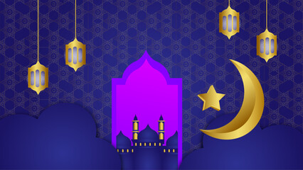 Canvas Print - ramadan blue and purple background