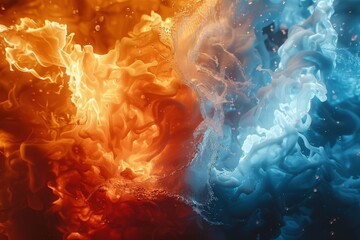 Poster - A vibrant clash of orange and blue hues within dynamic liquid forms, embodying the concept of opposing forces