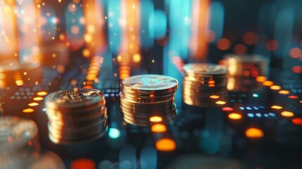Aufkleber - Coins are laid out in graph.Business success concept wealth stock investment.Business in the digital age.Digital transformation for next generation technology.