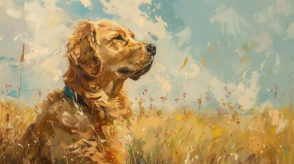 Poster - Golden retriever in the summer meadow