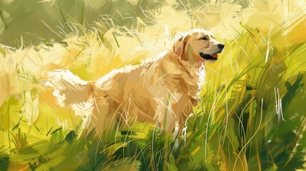 Poster - Golden retriever in the summer meadow