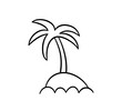 Children drawings of palm. Kids doodle beach island and wave. Hand drawn desert island and palm trees. Vector illustration isolated on white background.
