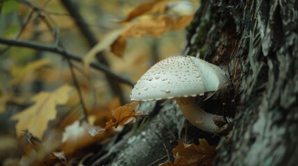 Poster - White Mushroom / Fungi in Wood Bonnet Fungi in Wood