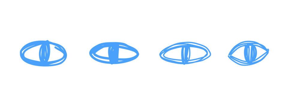 Set of doodle eyes with eyelashes drawn by hand. Vector simple illustration.