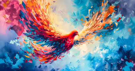 Wall Mural - An abstract painting phoenix colorful feather background, 4K Desktop wallpaper