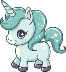 Fototapete - Happy and cute teal unicorn