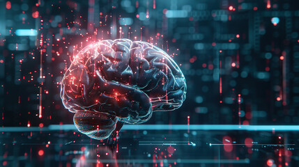 Poster - 3D brain photo with technological elements Digital Universe: A Fractal Composition of Space and Technology