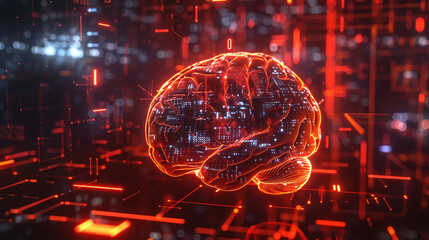 Poster - 3D brain photo with technological elements Digital Universe: A Fractal Composition of Space and Technology