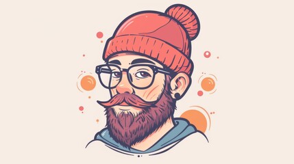 Canvas Print - A cartoon illustration of a man with glasses and beard, AI