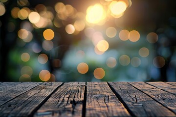 Wall Mural - A blurred background behind a wooden table top