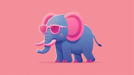 Poster - A cartoon elephant wearing sunglasses and pink shades on a red background, AI