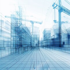 Wall Mural - Background of simple illustrative lines for construction and architectural contracting