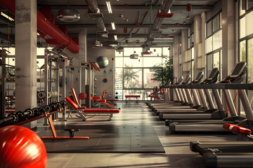 Wall Mural - Gym interior with equipment for exercises.