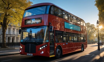 red double decker bus driving down urban street