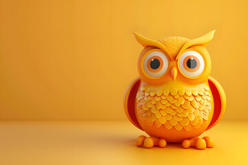 Wall Mural - Cute 3D cartoon owl on background with Space for text.