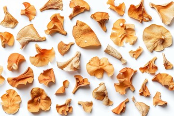 Sticker - Assortment of dried jackfruit chips isolated on white background with clipping path Top view