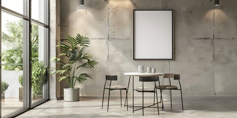 Wall Mural - Stylized living room or office space with a stylish white painting on the background, interior design, wallpaper.