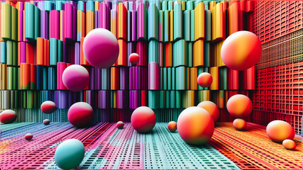 Wall Mural - A colorful room with many balls of different colors