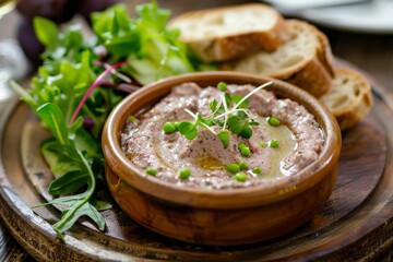 Canvas Print - Bread and salad with pate in a bowl