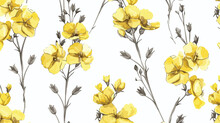 Elegant Seamless Pattern Of Rapeseed Plant Or Canola