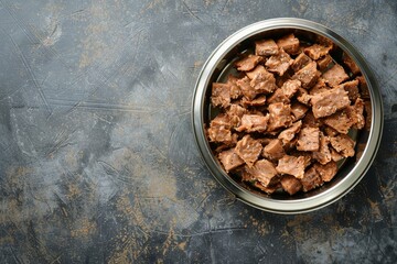 Wall Mural - Canned food for cats and dogs Nutritious Top view with space for text