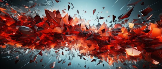 Wall Mural - Dynamic 3D geometric shards breaking apart in a digital explosion