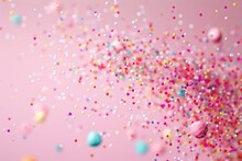 Colorful Sprinkles Flying On Pink Background