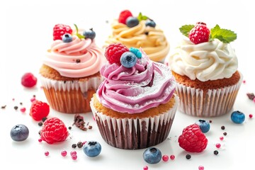 Sticker - Cream topped cupcakes on white surface